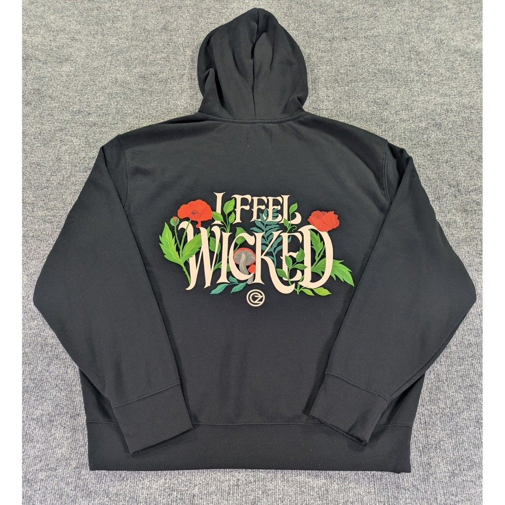 Old Navy Wicked Hoodie Unisex Size XL Black Floral I Feel Wicked Graphic - Picture 4 of 10